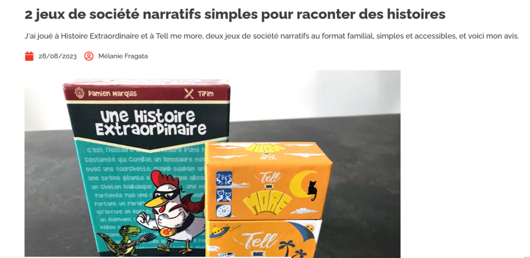 Article de Melanoch Tagada sur le jeu Une Histoire Extraordinaire