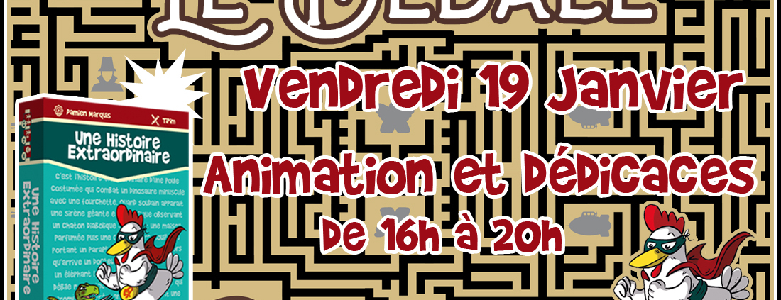 Animation et dédicaces pour le jeu Une Histoire Extraordinaire à la boutique Le Dédale à Rezé (44)