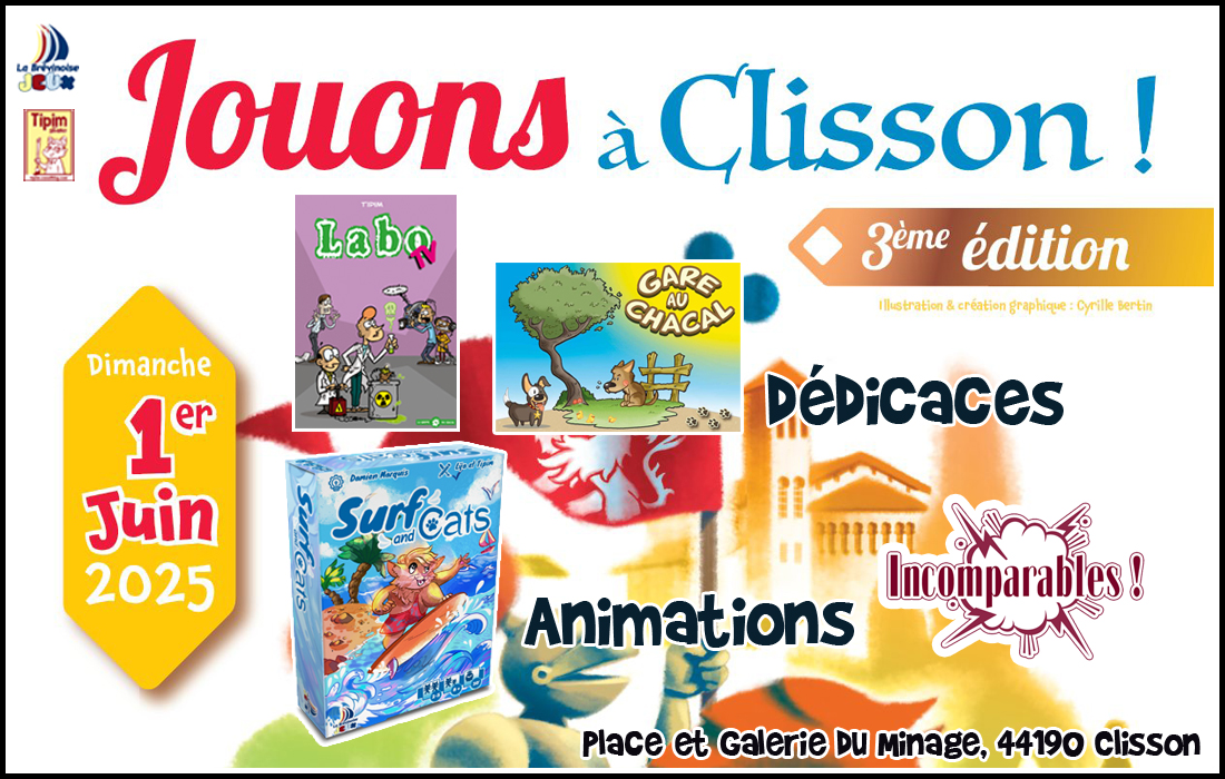Animation et dédicaces pour les jeux de La Brévinoise Jeux à la fête du jeu de Clisson (44)