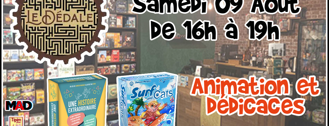 Animation et dédicaces des jeux Une Histoire Extraordinaire et Surf and Cats au Dédale à Rezé (44)