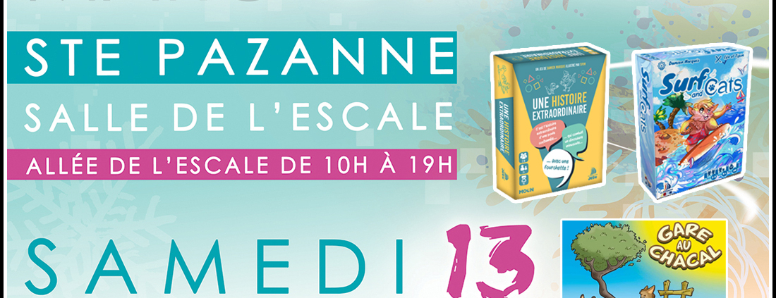 Animations et Dédicaces pour les jeux Une Histoire Extraordinaire et Surf and Cats au Marché de Noël de Ste Pazanne (44)