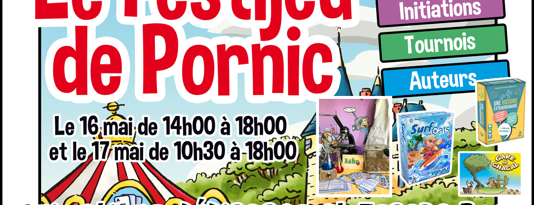 Animation et dédicaces pour les jeux Une Histoire Extraordinaire et Surf and Cats et animation de l'Escape Box LaboTV au FestiJeux de Pornic (44)