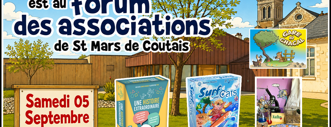 Animation de l'escape box et des jeux Une Histoire Extraordinaire, Surf and Cats et Gare au Chacal au forum des associations de Saint Mars de Coutais (44)