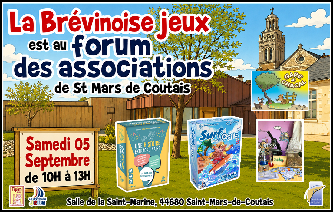 Animation de l'escape box et des jeux Une Histoire Extraordinaire, Surf and Cats et Gare au Chacal au forum des associations de Saint Mars de Coutais (44)