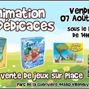 Animation et dédicaces pour les jeux Une Histoire Extraordinaire, Surf and Cats et Gare au Chacal au parc de la Guérivière à Villeneuve-en-Retz (44)