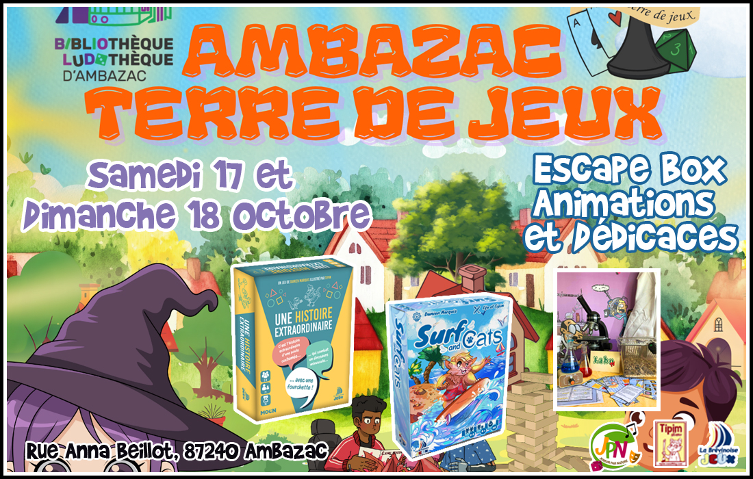 Animation de l'escape box et des jeux Une Histoire Extraordinaire, Surf and Cats et Gare au Chacal au festival des jeux de Ambazac (87)